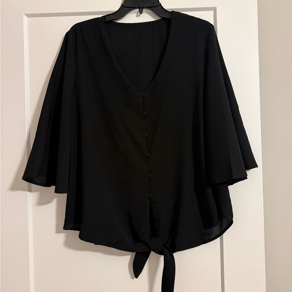 Elegant V Neck Black Women's Top